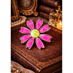 1960s psychedelic neon flower brooch hot pink mod statement